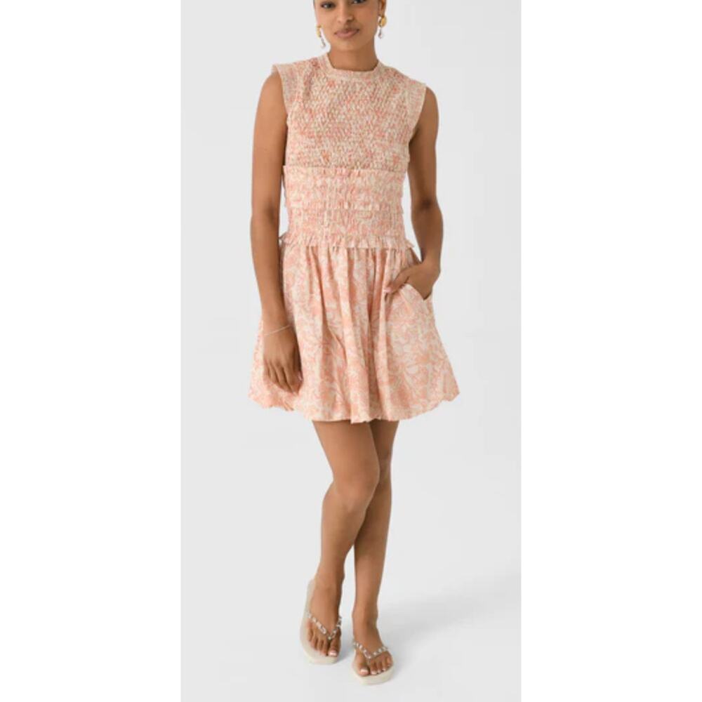 Hunter Bell Tuckernuck Anita Smocked Sleeveless Mini Dress Rosewater Floral M - Picture 5 of 13